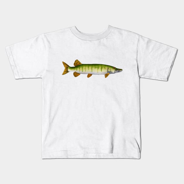 Muskellunge (Muskie) Kids T-Shirt by FishFolkArt